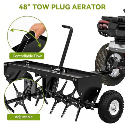 48in Tow Behind Plug Aerator w/32 Galvanized Coring Knives, Universal Hitch