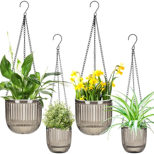 Maxcheck 4 Pcs 6.5'' 4.5'' Hanging Self Watering Pot for Indoor Plant, Gray - color: Gray, size: 6.5'' 4.5''