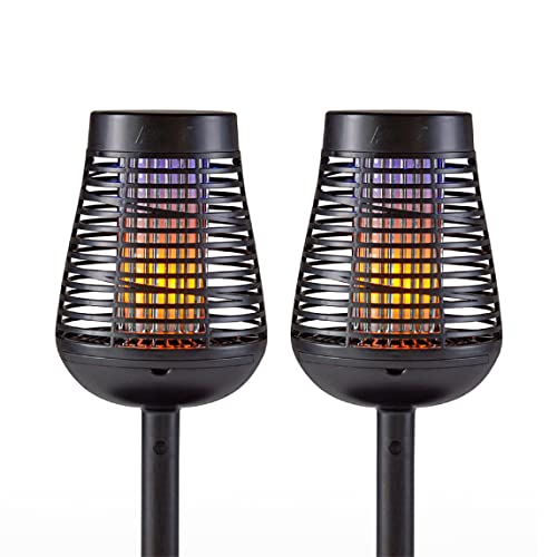 PIC Bug Zapper, 600V Solar Powered Insect Trap & Fly Zapper for Outdoor Use, LED Flickering Flame, Activates Automatically in Dark, Weatherproof Outdoor Fly Trap, Kills Bugs on Contact, Twin Pack - size: Pack of 2