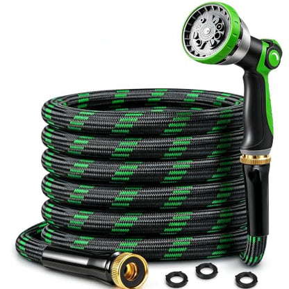 Garden Hose 25FT, Ultra Lightweight with 10-Function Nozzle - color: Green