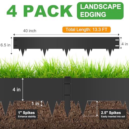 13FT Metal Landscape Edging, 4-Pack 40"L x 6.5"H Rust-Proof Border - color: 6.5In Tall, size: 4 Pack