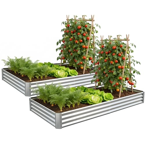 Galvanized Raised Garden Bed,Outdoor Planter Box Metal Patio Kit Planting Bed for Vegetables Flowers Herb (Galvanized, 8x4x1ft-2p) - size: 8x4x1ft-2p