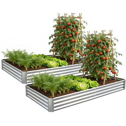 Galvanized Raised Garden Bed,Outdoor Planter Box Metal Patio Kit Planting Bed for Vegetables Flowers Herb (Galvanized, 8x4x1ft-2p) - size: 8x4x1ft-2p