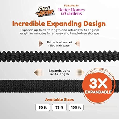 Flexi Hose Lightweight Expandable Garden Hose, 150FT -Retractable Garden Hose, Water Hose - No-Kink Flexibility, 3/4 Inch Solid Brass Fittings and Double Latex Core - size: 150 ft