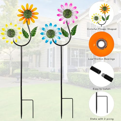 2 Pack Flower Wind Spinners Outdoor - size: 2 Pcs-31x10