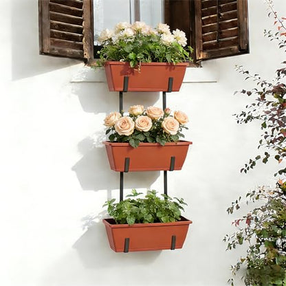 OYEAL Railing Planter Box Window Boxes Planters with Adjustable Brackets - color: Rustic Red