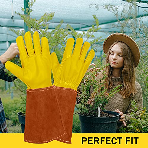 Garden Gloves Thorn Proof Rose Pruning XS Small Medium Large XL XXL 3XL - color: Brown/Yellow, size: Large
