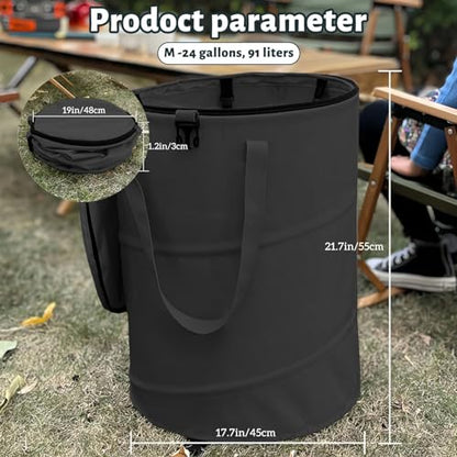 Pop up Camping Trash bin with lid,Collapsible Garden can(2Pcs-Black) - color: 2-Black