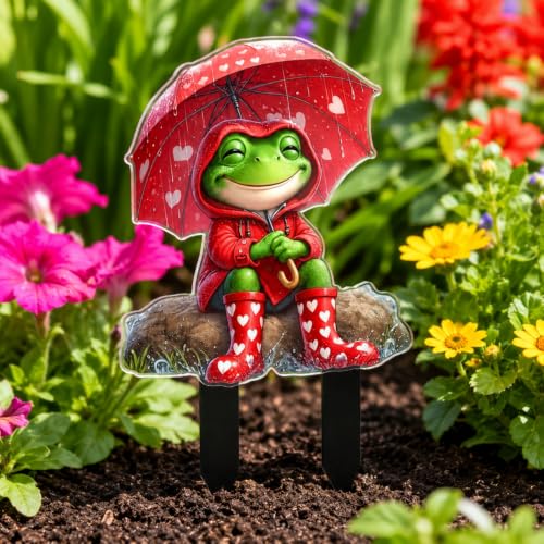 2D Flat Frog Garden Stake, Outdoor Yard/Lawn Decor Waterproof Acrylic Figurine Lawn Ornament, Animal Outdoor Decor for Flower Bed Patio Holiday Yard Landscape Accent - color: Frog 1