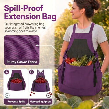 Gardening Apron with Pockets, Heavy Duty Canvas Harvest Apron - color: Purple