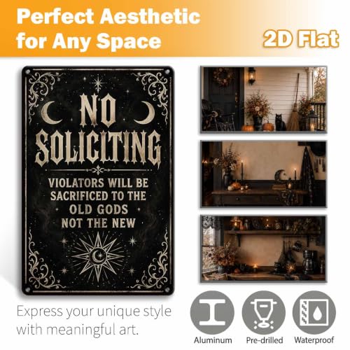 Halloween Metal Art Sign Funny No Soliciting Old Gods Wall Decor - color: 09A