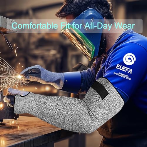 Cut Resistant Farmers Sleeves with Thumb Hole - Arm Protectors for Thin Skin and Bruising, Suitable for Gardening, Welding - color: Grey