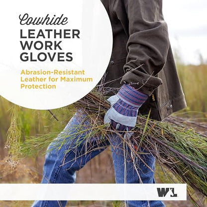 Wells Lamont Men's 2-Pack Cowhide Safety Cuff Leather Work Gloves, Large - size: Large (Pack of 2)