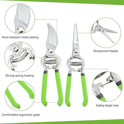 WORKPRO 2-Piece Pruning Shears & Garden Belt Set，8" Bypass & Hand Pruners