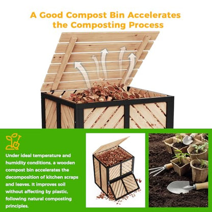 115 Gallon Outdoor Composter, Canada Cedar Wood Compost Bin, Natural