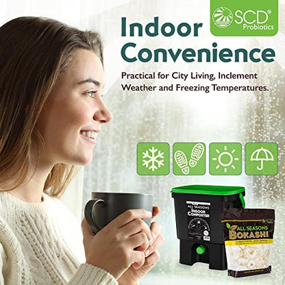 All Seasons Indoor Compost Kit, 4.4 Gal Black Organko Bin Plus 2 lb Bokashi - color: Black/Green