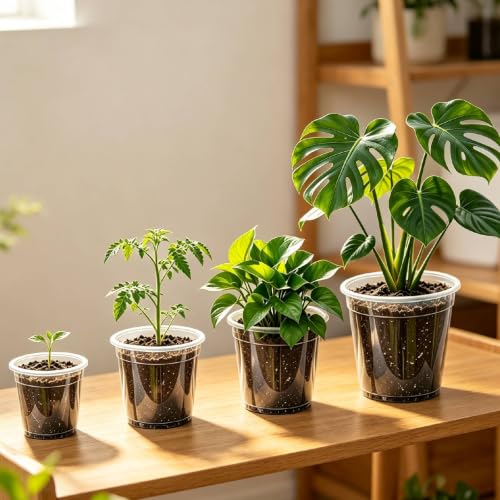Clear Nursery Pots with Drainage, 3-9.6 in Plant Pot (18Pack 4/5/6/8in) - size: 18Pack 4/5/6/8in