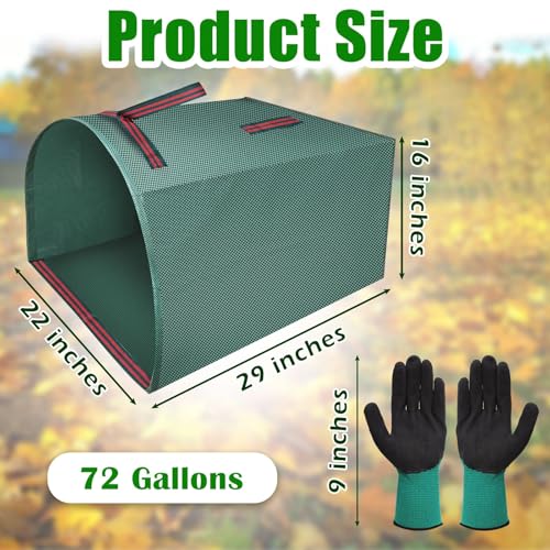 2 Packs Large Reusable Yard Waste Bags with Gloves, 53 Gallons Pletpet Garden Waste Bags Green Lawn and Leaf Bag Large Yard Dustpan-Type Garden Bag for Collecting Leaves, Fallen leaves and Waste