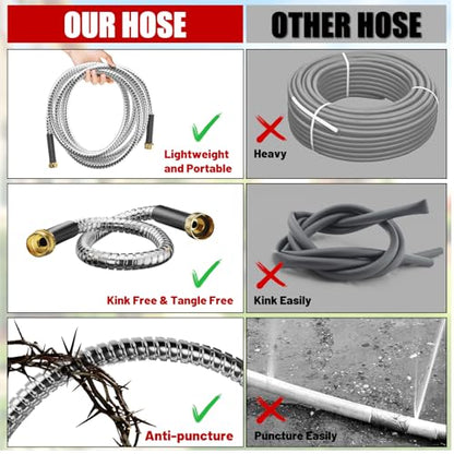 Beitopamz Metal Garden Hose 50 ft with Nozzle, Stainless Steel - size: 50 ft