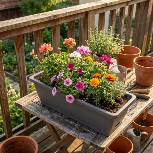 CADUKE 2 Tier Deck Railing Planter Boxes, Adjustable Hanging Railing Planter, Outdoor Railing Flower Boxes, Window Flower Boxes for Deck Railings, Gray - color: Gray
