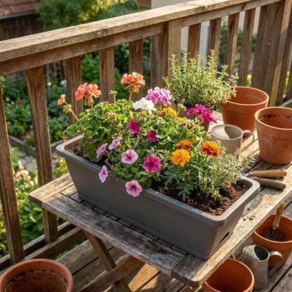 CADUKE 2 Tier Deck Railing Planter Boxes, Adjustable Hanging Railing Planter, Outdoor Railing Flower Boxes, Window Flower Boxes for Deck Railings, Gray - color: Gray