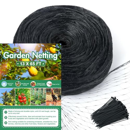 Unves 65 x 13 Ft Bird Netting for Garden, Heavy Duty Garden Net - color: Black, size: 13 x 65 Ft