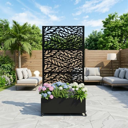 Pia Ricco Planter Box with Trellis, Privacy Planter for Climbing Plants - color: Black-flow Leaf, size: Medium