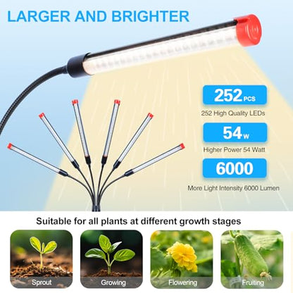 6Head Grow Light with Stand for Tall Plants & Bonsai Tree Indoor - size: 6Head Stand(54W)