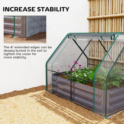 Outsunny 4 x 3ft Metal Planter Box with Mini Greenhouse Clear and Dark Gray - color: Clear and Dark Gray