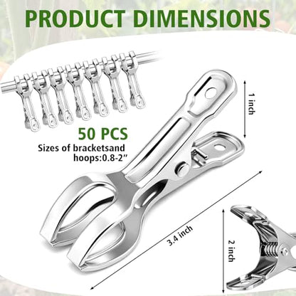 Foldtier 50 Pack Heavy-duty Stainless Steel Garden Clips Large Opening
