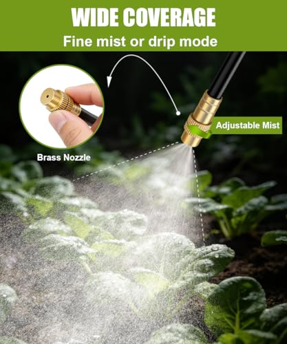 52FT 5/16" Misting Irrigation System for Garden with 20 Adjustable Nozzles - size: Mist 52 FT+20 Nozzles