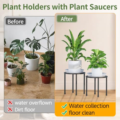 LASZOLA 5Pcs Metal Short Plant Stand Indoor Outdoor with Saucers, Small - color: Black with Saucers
