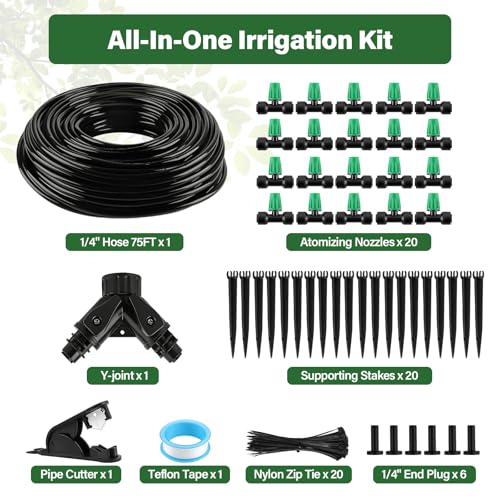 Kalolary 75FT Quick-Connect Drip Irrigation System Kit - size: 75FT Drip Irrigation System Kit