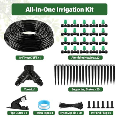 Kalolary 75FT Quick-Connect Drip Irrigation System Kit - size: 75FT Drip Irrigation System Kit