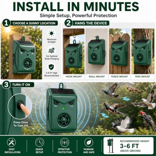 2 Pack Solar Bird Repellent Devices Outdoor Ultrasonic Bird Repeller