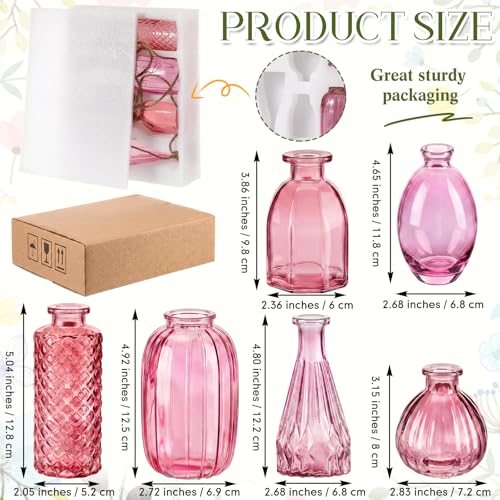 6 Pcs Stained Glass Hanging Propagation Vases, Pink - color: Pink Series
