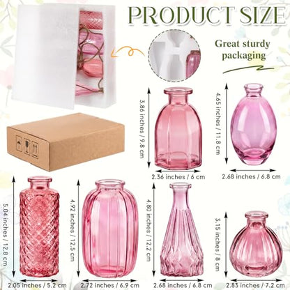 6 Pcs Stained Glass Hanging Propagation Vases, Pink - color: Pink Series