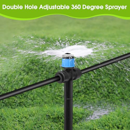 25 Pcs Drip Irrigation Emitters with Stake - Adjustable Vortex Dripper for 1/4" Drip Line Tubing - Garden Watering System Sprinkler Heads - Blue - style: 25 Pcs Blue Double Hole Drip Emitters Vortex