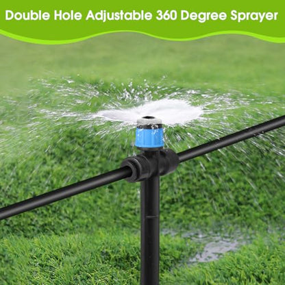 25 Pcs Drip Irrigation Emitters with Stake - Adjustable Vortex Dripper for 1/4" Drip Line Tubing - Garden Watering System Sprinkler Heads - Blue - style: 25 Pcs Blue Double Hole Drip Emitters Vortex