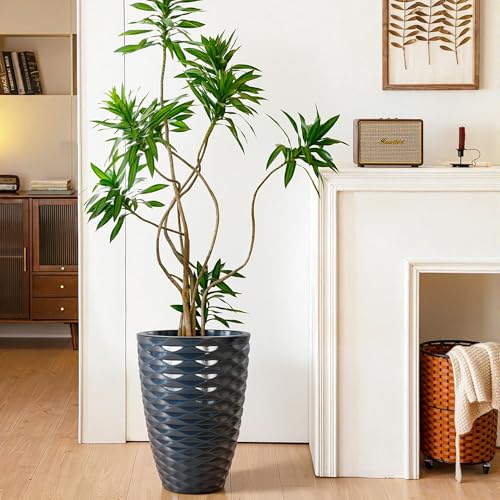 19" Resin Tall Outdoor Planters for Plants Set of 2, Costal Wavy Pot - color: 19"h-navy Blue Wavy