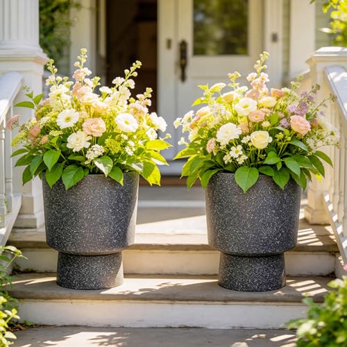 Autodaya 16.8" Urn-Style Planters Set of 2, Black Terrazzo Pedestal - color: 16.8"h-black Terrazzo