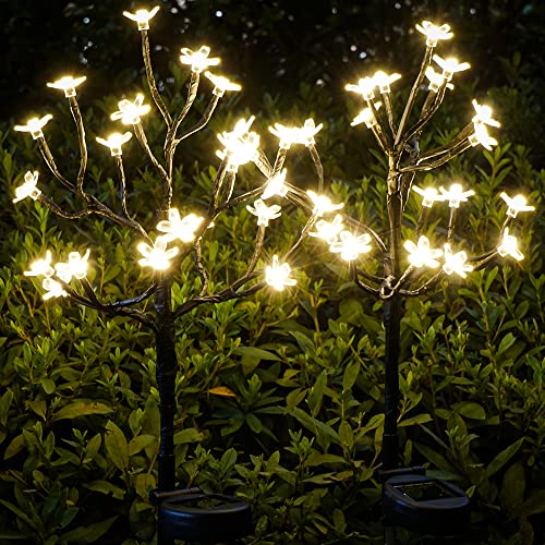 2 Pack Solar Lights Outdoor Waterproof, Garden Lights Solar Flowers - color: Warm White Cherry 2Pack