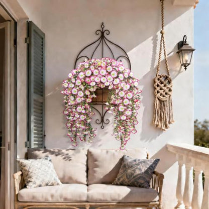 Artificial Hanging Flowers for Outdoors, 2 PCS 300 Blooms, Pink - color: Pink