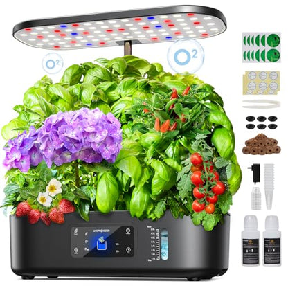 Ahopegarden Hydroponics Growing System Kit: 12 Pods with LCD Control Panel - color: Midnight Black