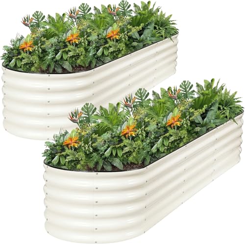 1MORE Galvanized Raised Garden Bed Outdoor,Planter Bed 8x2x1.4ft,White,2-Pk - color: White, size: 8×2×1.4ft（2pcs）