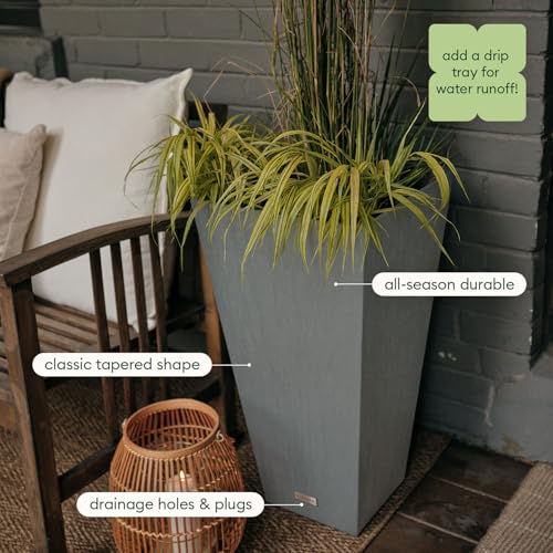 Veradek Pure Series Taper Planter - Tall Tapered Outdoor Planter with Shelf - color: Gray, size: 26 inch - 2 pack