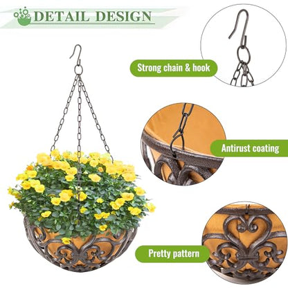 Sungmor 2PC 11" Dia. Cast Iron Hanging Baskets with Fabric Liner - Brown - color: Hanging Basket - Round