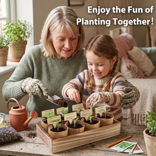 LUOJIBIE Indoor Herb Garden Kit, Complete Herb Starter Growing Kit with Seeds & Tools, Christmas Birthday Gifts for Women Men Mom Dad, House Warming New Home Kitchen Gifts for Girls Boys Plant Lovers