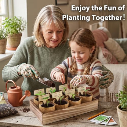LUOJIBIE Indoor Herb Garden Kit, Complete Herb Starter Growing Kit with Seeds & Tools, Christmas Birthday Gifts for Women Men Mom Dad, House Warming New Home Kitchen Gifts for Girls Boys Plant Lovers