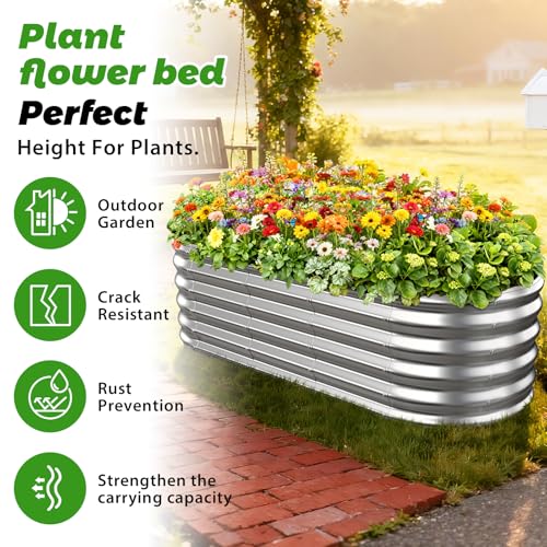 17" Tall Oval-Shaped / Elliptic Metal Raised Garden Bed Outdoor Silver - color: Silver, size: 60X24X16.5 Inches